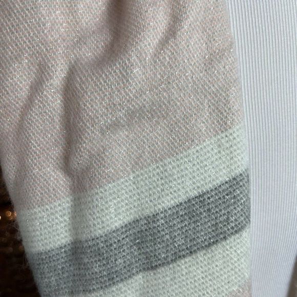 NWT Steve Madden Mid Weight Cozy Muffler Scarf with Fringe Lurex Pink Gray White - Picture 7 of 8